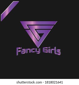 FG. Fancy Gilrs illustration logo with elegant triangular style shape in shiny purple color. Triangle FG letter logo typography