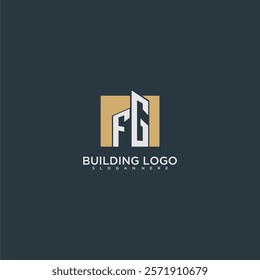 FG initial letter building logo for real estate with square design
