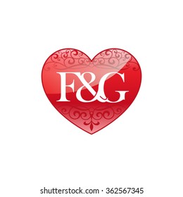F&G initial letter couple logo with ornament heart shape