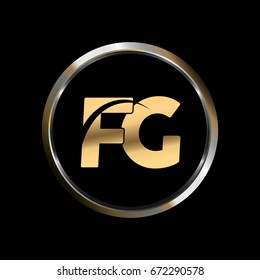 FG initial letter logo inside circle shape, FG inside o rounded lowercase logo gold silver