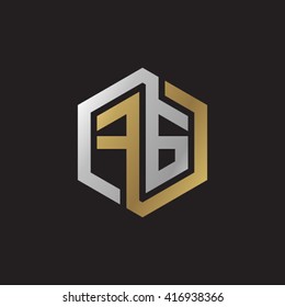 FG initial letters loop linked hexagon elegant logo golden silver black background