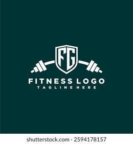 FG initial monogram for fitnes or gym logo with creative shield and barbell design