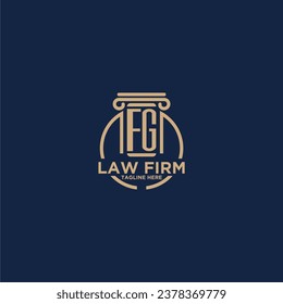 Monograma inicial FG para bufete de abogados con línea de círculo creativo