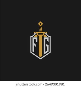 Monograma inicial FG para imagem em estilo escudo e espada