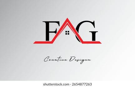 Logotipo de FG Letter House: monograma inmobiliario creativo con icono de techo y forma de hogar para propiedades, arquitectura y marca moderna

