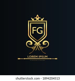 FG Letter Initial with Royal Template.elegant with crown logo vector, Creative Lettering Logo Vector Illustration.