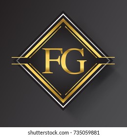 FG Letter logo in a square shape gold and silver colored geometric ornaments. Vector design template elements for your business or company identity.