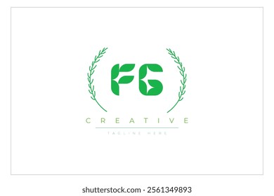 FG letters eco logo with leaf. Fresh nature and healthy leaf logo design.