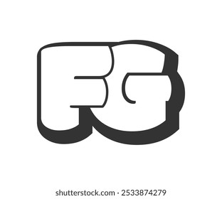 FG logo, bubble comic lettering, rounded in graffiti style black and white silhouette. Trendy preschool F and G letter text for festival party, personal initials, children funky print and web. Vector