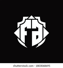 FG-Logo-Monogramm mit Schildlinie und 3 Pfeile Design-Vorlage auf schwarzem Hintergrund