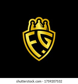 FG monogram logo with shield and crown style design template isolated on black background