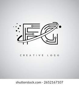 Logotipo de Monograma de Órbita FG - Marca de Letra Mínima Futurista com Linha de Arte Circular, Pontos Inspirados na Tecnologia e Conceito de Movimento Espacial para Identidade de Marca Moderna