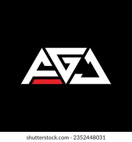 FGJ triangle letter logo design with triangle shape. FGJ triangle logo design monogram. FGJ triangle vector logo template with red color. FGJ triangular logo Simple, Elegant, and Luxurious design.