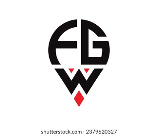 Diseño del logotipo de la forma de ubicación de la letra FGW. Diseño sencillo del logotipo de ubicación de letras FGW.