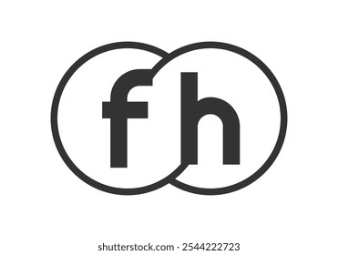 FH business company emblem with outline rounds and letters f h. Logo template of two merged circles for brand identity, logotype. Vector Infinity symbol  and technology sign.