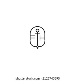 FH creative letter logo design in anchor concept with high quality professional design that will print well across any print media