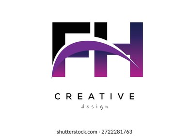 FH kreatives und modernes Buchstabenlogo-Design mit kreativem lila Welle abstraktes letzteres Logo-Konzept.