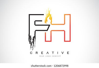 FH Creative Modern Logo Design Vetor with Orange and Black Colors. Monogram Stroke Letter Design.