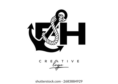 FH Criativo Monograma Latter Logo com âncora e design de corda
