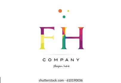 fh f h  creative rainbow colors colored alphabet company letter logo design vector icon template