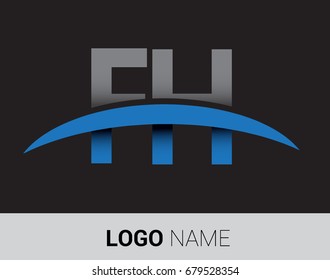 FH initial logo company name colored grey and blue swoosh design.