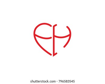 FH initial logo letter with heart shape red colored, logo design for wedding invitation, wedding name and business name.