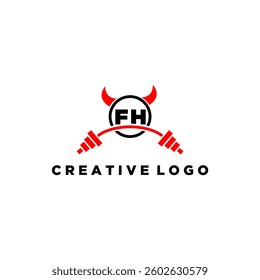FH initial monogram for fitnes or gym logo with devil style design