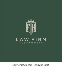 FH initial monogram for law firm with sword and shield logo image