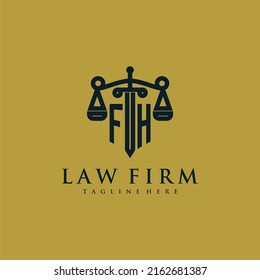 FH initial monogram for lawfirm logo with sword and scale