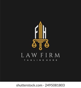FH initial monogram for lawfirm logo with sword and scale