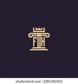 FH initial monogram logo for lawfirm with pillar  crown image design