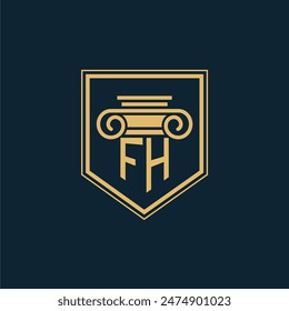 Logo de la firma de abogados de FH Initials Law Firm Logo Lawyer con elemento de derecho creativo