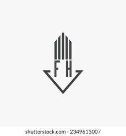 Ilustración del material del logotipo inmobiliario de FH. vector de logotipo