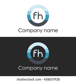 FH letter circle shape icon logo white blue
