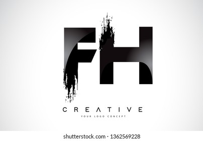 FH Letter Design with Brush Stroke and Modern 3D Look Vector Illustration.