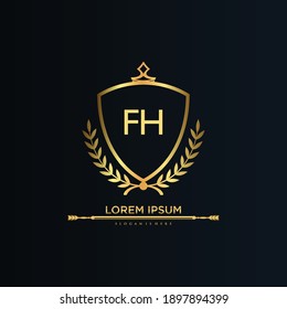 Letra FH Inicial con Plantilla Real.elegante con el vector logotipo de la corona, Ilustración vectorial con logotipo de letras creativas.