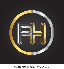 FH Letter logo in a circle. gold and silver colored. Vector design template elements for your business or company identity.