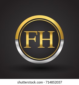 FH Letter logo in a circle, gold and silver colored. Vector design template elements for your business or company identity.