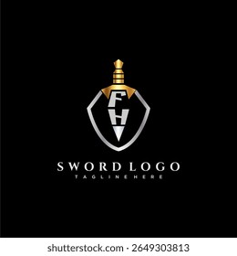 FH carta monograma de luxo para escudo e espada estilo imagem