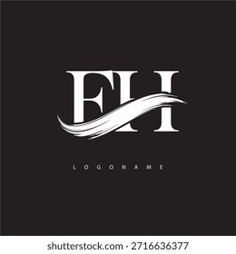 Logotipo del monograma de la letra de FH con la carrera del cepillo para la identidad moderna de la marca