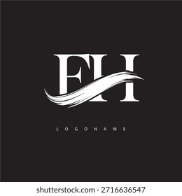Logotipo del monograma de la letra de FH con la carrera del cepillo para la identidad moderna de la marca