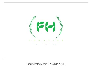 FH letters eco logo with leaf. Fresh nature and healthy leaf logo design.