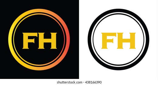 FH letters icon design template elements in abstract background logo, design identity in circle, alphabet letter