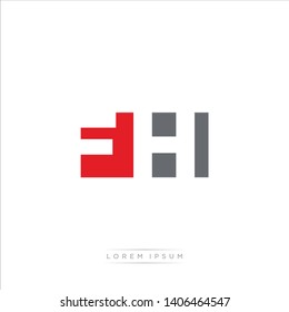 FH Logo Letter with Modern Negative space - Red and Grey Color EPS 10