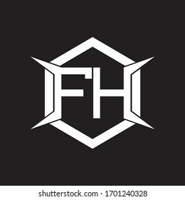 Monograma de logotipo FH con hexágono y plantilla de diseño de forma de cuatro ejes
