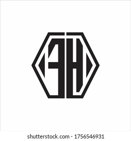 FH Logo monogram with hexagon line rounded design template on white background