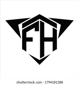 Monograma del logotipo FH con flecha de alas alrededor de la plantilla de diseño sobre fondo blanco