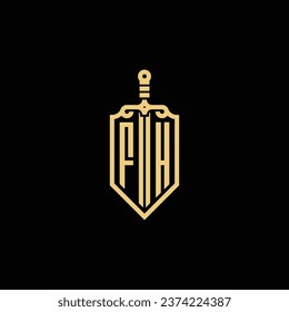 FH vintage shield and sword initial logo in high quality professional design that will print well across any print media