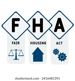 FHA - Fair Housing Act acronym. business concept background. vector illustration concept with keywords and icons. lettering illustration with icons for web banner, flyer, landing