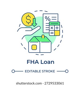 FHA loan multi color concept icon. Estate value, interest rate. Property assessment. Round shape line illustration. Abstract idea. Graphic design. Easy to use in presentation, booklet